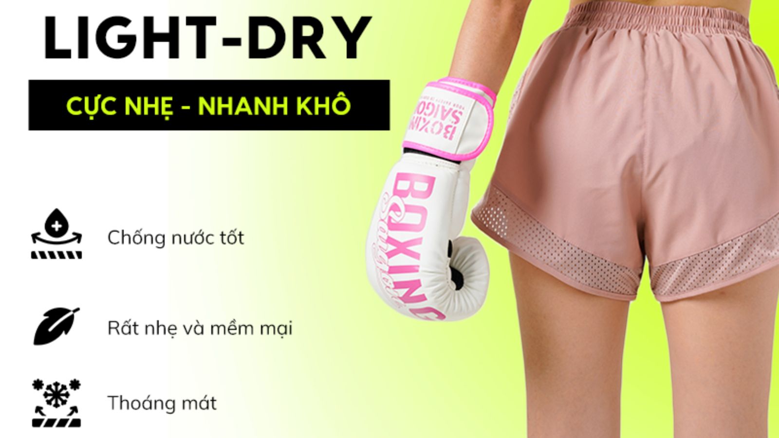 Quần short tập gym nữ 2 lớp được thiết kế với lớp trong mỏng nhẹ, thoáng khí giúp thấm hút mồ hôi nhanh chóng.